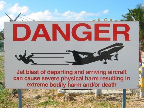 Maho Beach danger sign